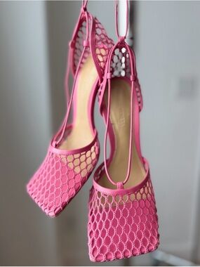 Bottega Veneta Pink Mesh Slingback Heels